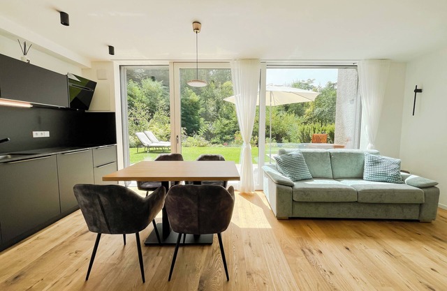 modern, luxury, private entrance, garden, terrace, and stunning mountain views.