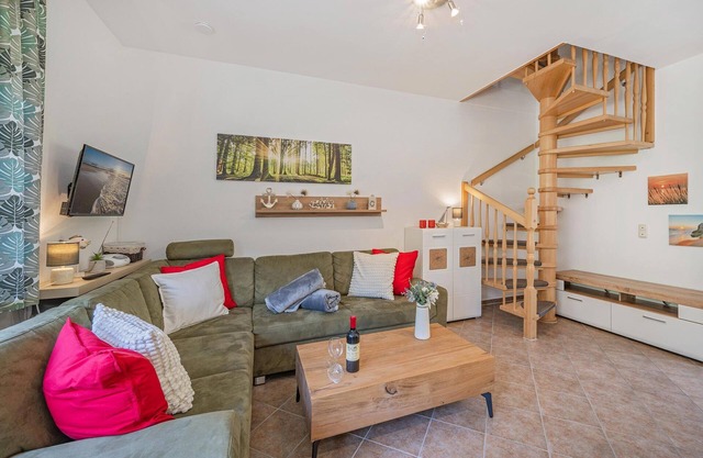 Modern semi-detached house with terrace and garden furniture
