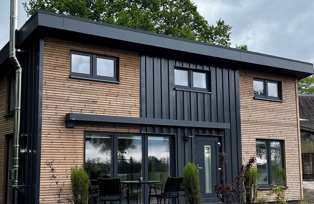 Modern Tinyhaus peat house in Ahlenmoor near the North Sea Wadden Sea