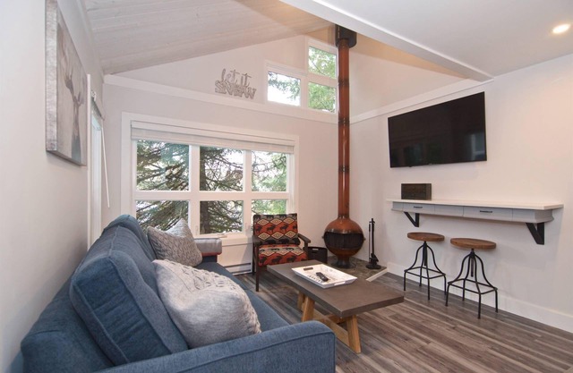 Newly renovated, free parking, double bunk bed plus sofa bed, in-suite laundry, walk to lifts.