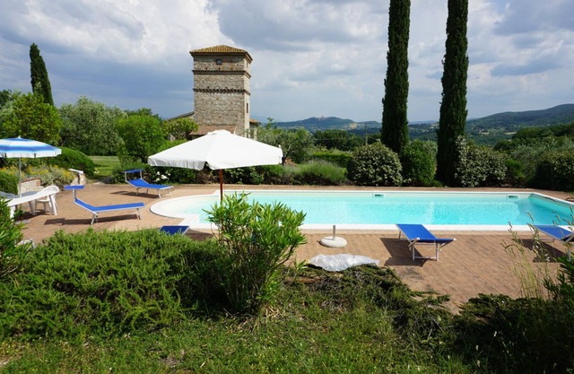 Old stone farmhouse with tower and private swimming pool, in the countryside