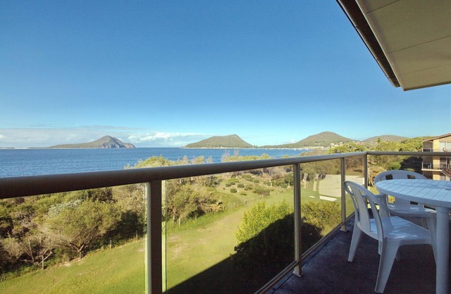 Panoramic views across Shoal Bay from the balcony