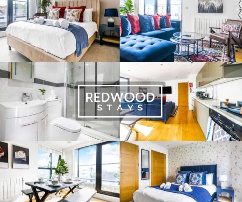 PENTHOUSE SERVICED APARTMENT IN CAMBERLEY TOWN CENTRE, WITH FREE PARKING, FREE WiFi, LIFT AND BALCONY ACCESS, PERFECT FOR BUSINESS STAYS, FAMILIES, RELOCATIONS, EXTENDED STAYS, AND EMERGENCY ACCOMMODATION by REDWOOD STAYS