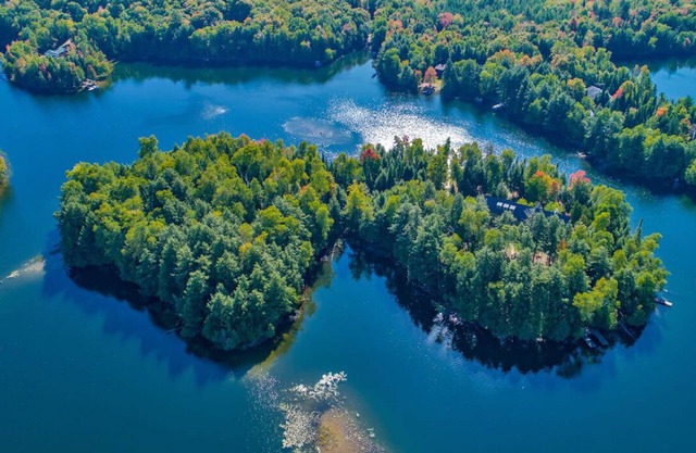 Private Northwoods island with over 2100 feet of frontage. Dog-friendly!
