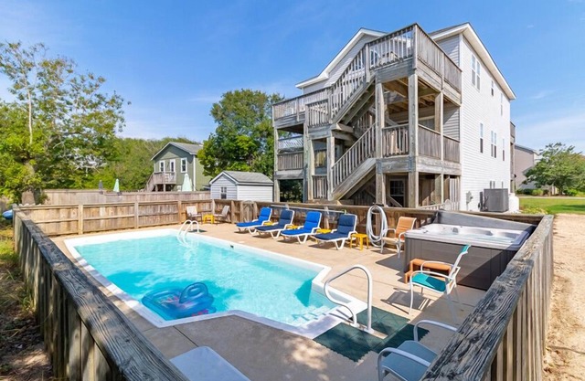 Private pool & hot tub at this oceanside home in Duck!