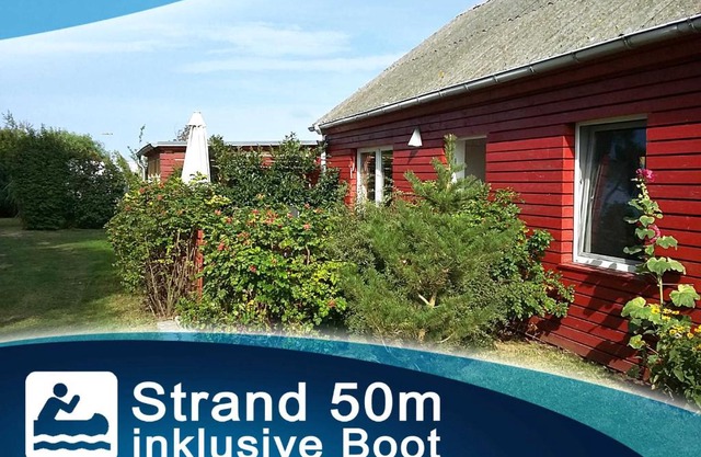 Rotes Strandhaus mit Boot am Salzhaff, 50m zum Strand