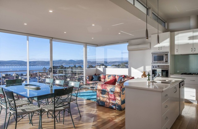 Sandy Bay Sensation, a luxury home with river, mountain and Hobart city views.