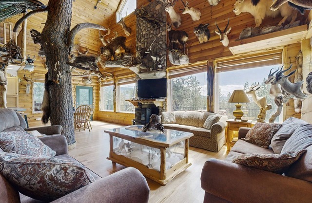 Secluded hunting lodge with amazing mounted collection, deck & firepit - dogs OK