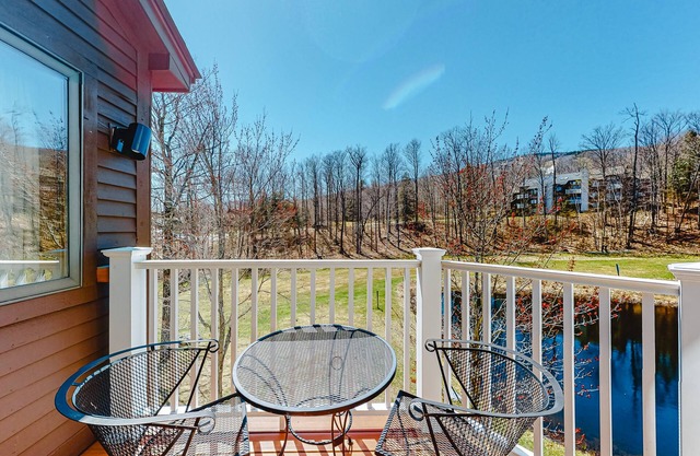 Ski-in/out condo with water & mountain views, private sauna & fireplace