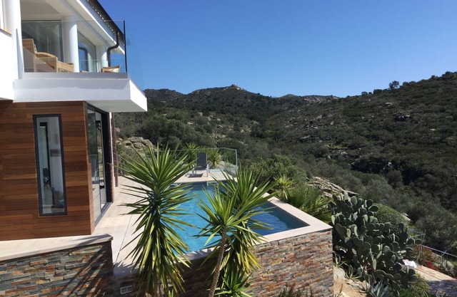 Spacious designer villa with stunning sea and mountain views, pool and hot tub