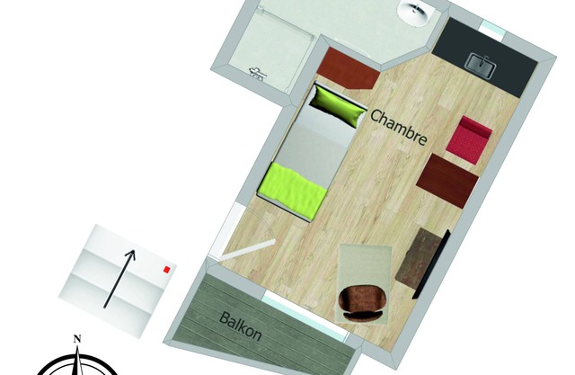 Studio-Private Bathroom-Balcony-Chambre