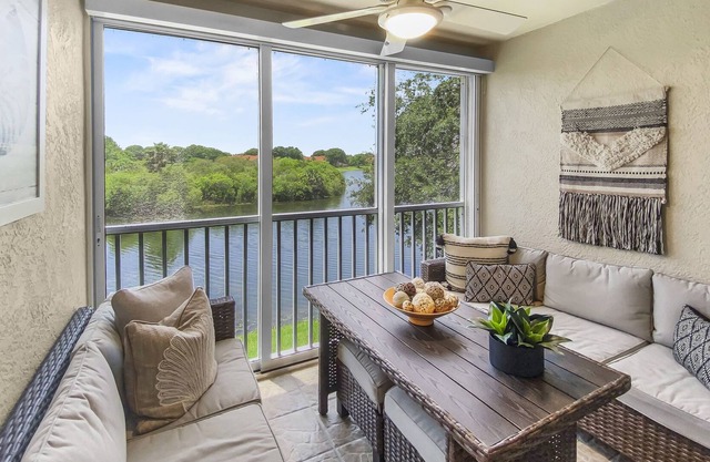 Stylish 3 bedroom, 2 bath Palmer Ranch Sarasota condo with a lake view.