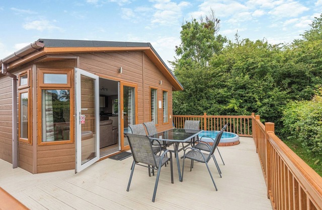 Stylish luxury lodge with meadow view.