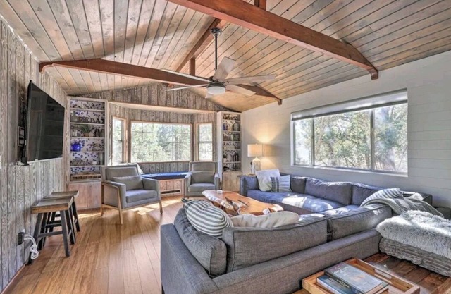 Summer time at our Cabin Home Backing Preserve with Deck, Grill and Gas Fire Pit
