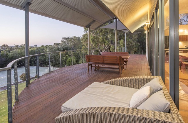 Superb hilltop, secluded location set on eight acres & clear views to the coast.