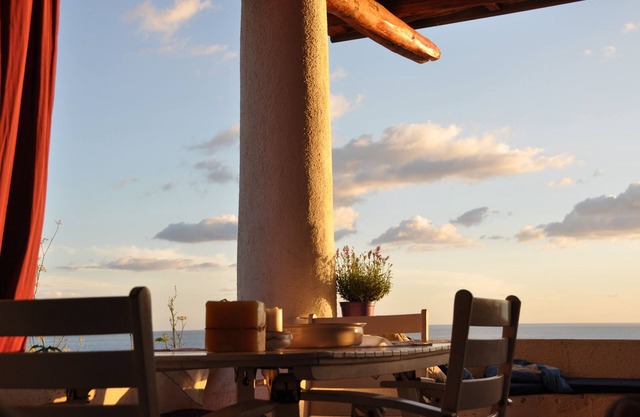 Terrace and garden overlooking Stromboli and Panarea,