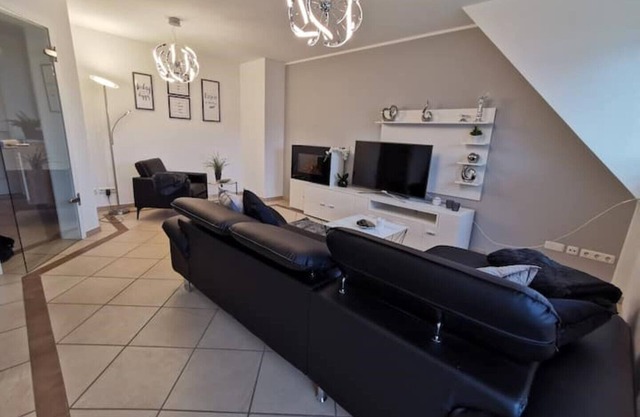The modern Welness apartment is located in Bad Essen with a view of the Wiehengebirge mountains.