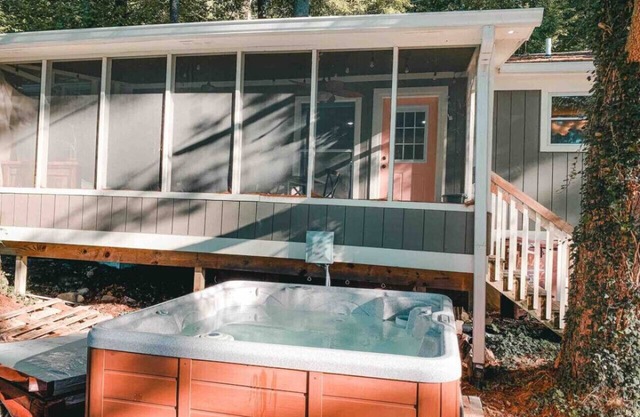 Two lakefront cabins next door