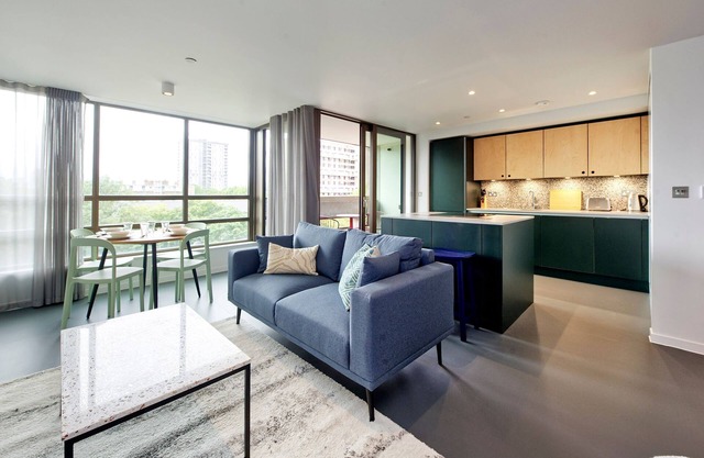 Upscale two-bedroom home in a Brutalist Setting