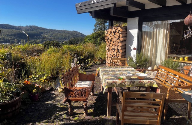 Wellness oasis near the reservoir with distant views of the mountains