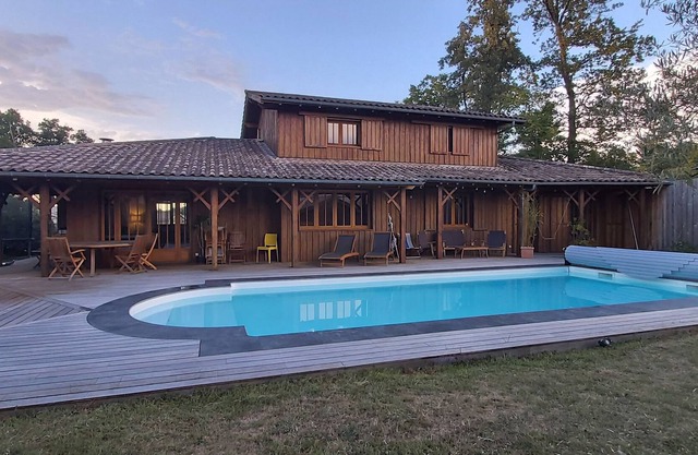 Wooden villa with swimming pool