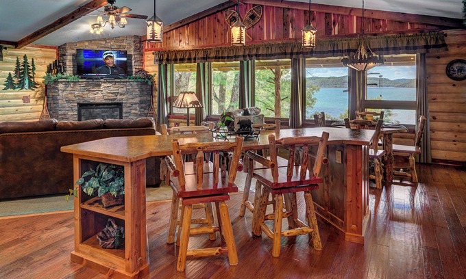 Sylvan Shores Cabin | Beaver Lake Waterfront Homestead House with Hot Tub ON Beaver Lake w/Dock/Slips. Rate is based on 2 people