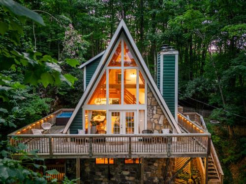 Chalet Village House | Big Mountain View! Downtown Gatlinburg Chalet Village! Hot Tub! Fan Favorite! AFrame Dreams! Magazine-Featured! Stunning Interiors! Little Green Cabin