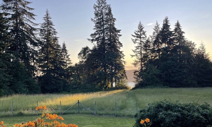 Vashon Island House | Classic Westside Farmhouse w/Fruit & Water View on 10 acres with AC and Hot Tub