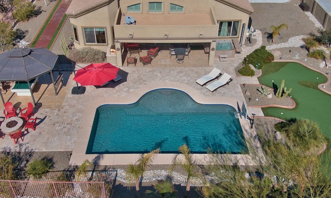 East Mesa House | Luxury Oasis Home Large Pool Heat Included Putting Bowling Firepit Billiard Spa