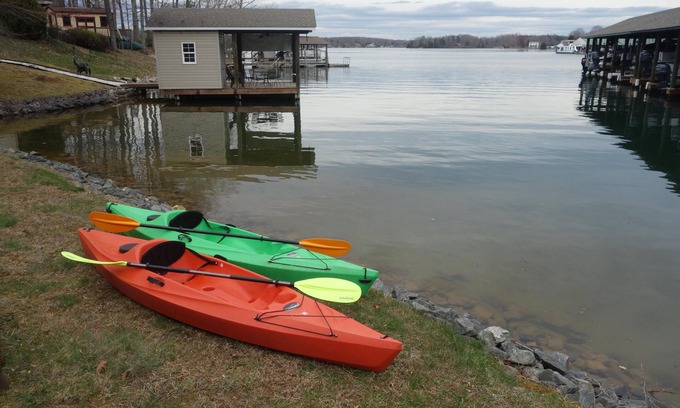 Huddleston House | Power down as hot tub, kayaks, and pool table await, water "footsteps away".