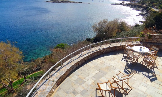 Daskalio Villa | Private Waterfront Stone Villa, Swimming pool, Vast gardens, and Amazing views