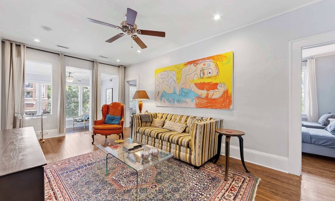 Cherry Condo | Refined Myers Park 2BR King Condo | Sunroom