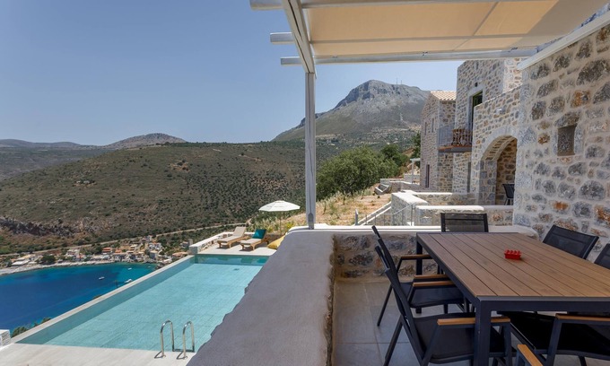 Limeni House | Villa ARIS with shared pool, exposed position over the sea, Peloponnese