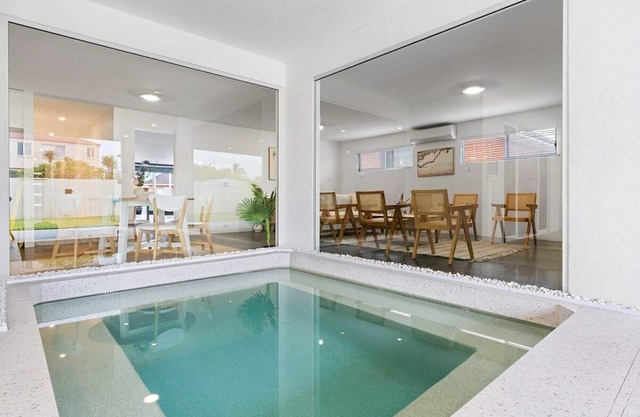 Coastal Retreat Heated Plunge Pool with Pool Table