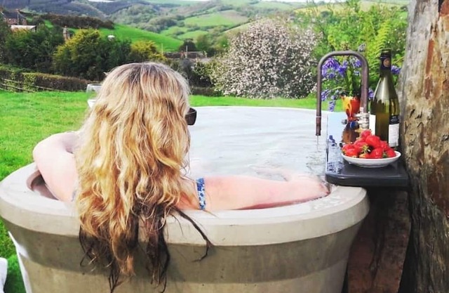 North Devon cosy Shepherds Hut plus outdoor bath. Romantic getaway.